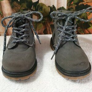 Kids Toddler Sz 9 Gray Combat Boots Side-Zip & Classic Laces